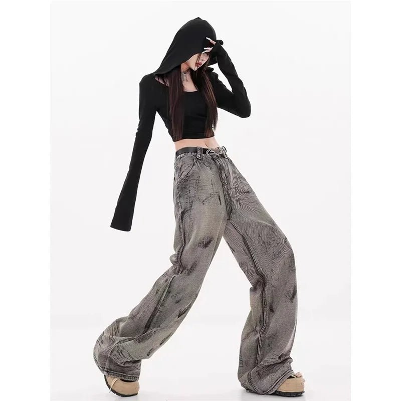 Y2K Grunge Splatter Wide-Leg Jeans - Retro 2000s Fashion Statement