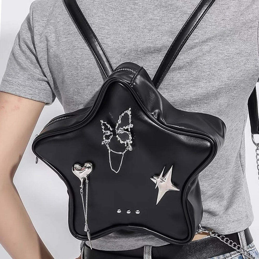 Y2K Grunge Star-Shaped Mini Backpack - Trendy 2000s Fashion Essential