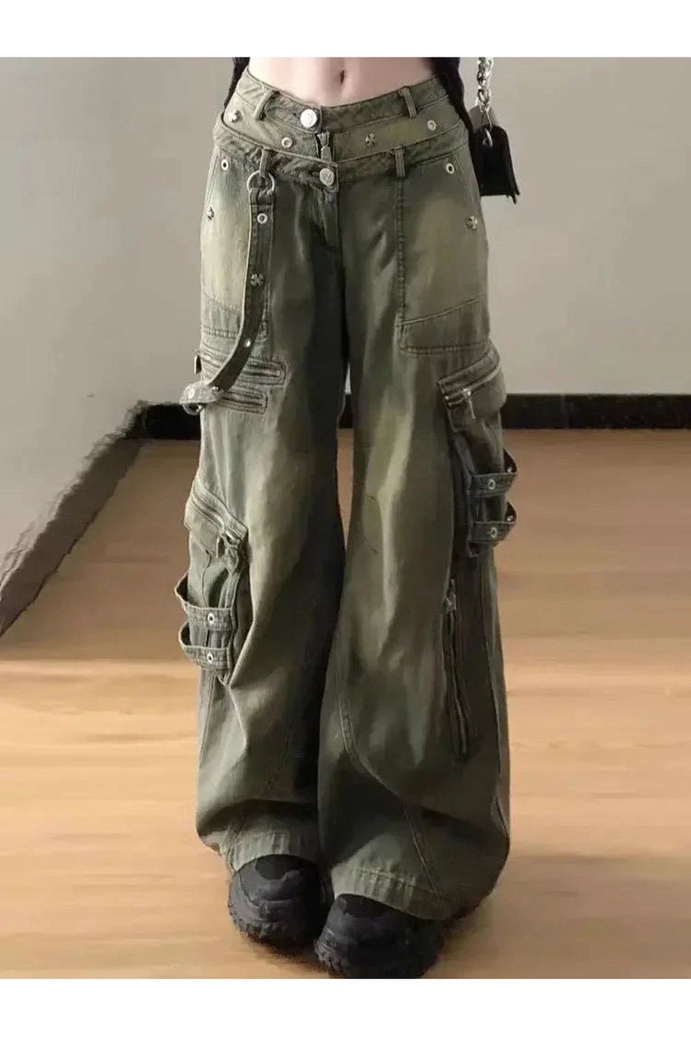 Y2K Grunge Strapped Cargo Pants - Retro 2000s Fashion Essential