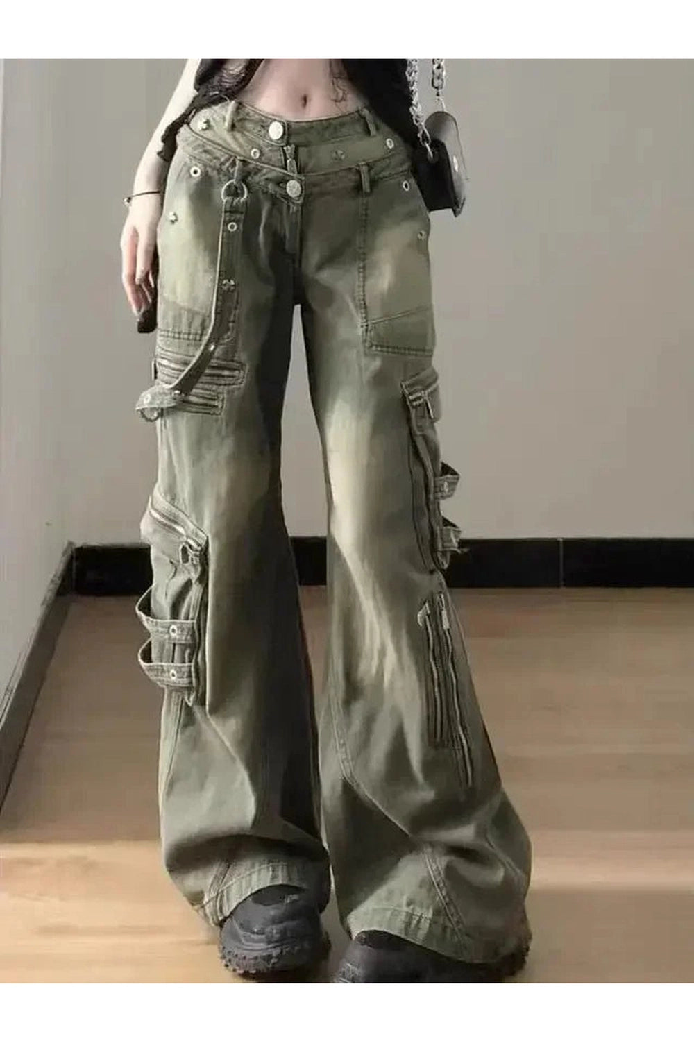 Y2K Grunge Strapped Cargo Pants - Retro 2000s Fashion Essential