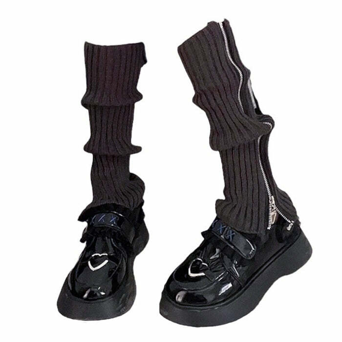 Y2K Grunge Zip-Up Leg Warmers: Retro 2000s Fashion Essential