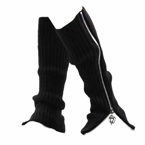 Y2K Grunge Zip-Up Leg Warmers: Retro 2000s Fashion Essential