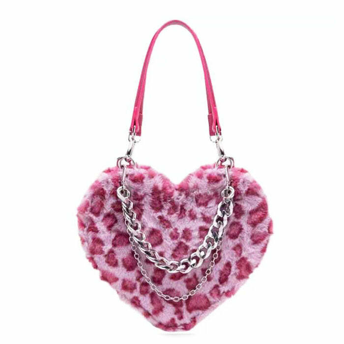 Y2K Heart Fuzzy Bag - Trendy 2000s Fashion Accessory for Y2K Aesthetic