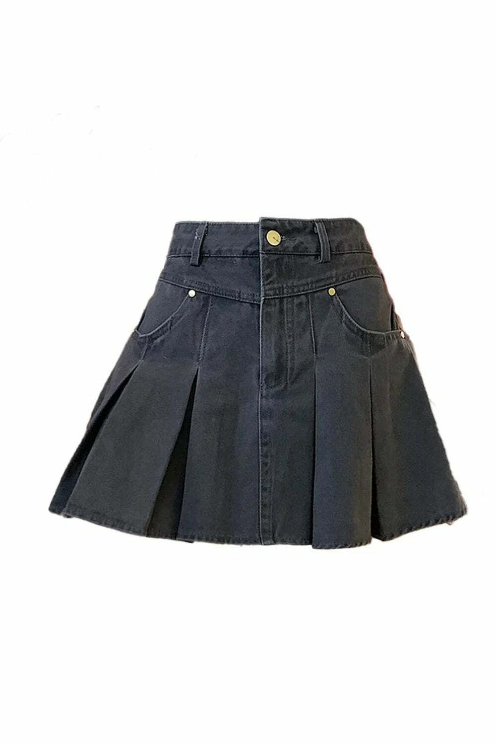 Y2K High-Waisted Pleated Denim Skirt - Retro 2000s Fashion Essential