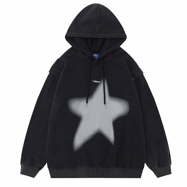 Y2K Hoodie with Graffiti Star Print - Trendy 2000s Style Fashion