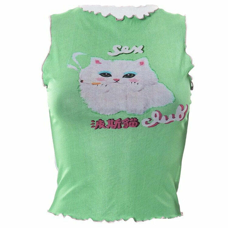 Y2K Kitty Crop Top: Trendy 2000s Fashion Aesthetic for Stylish Outfits