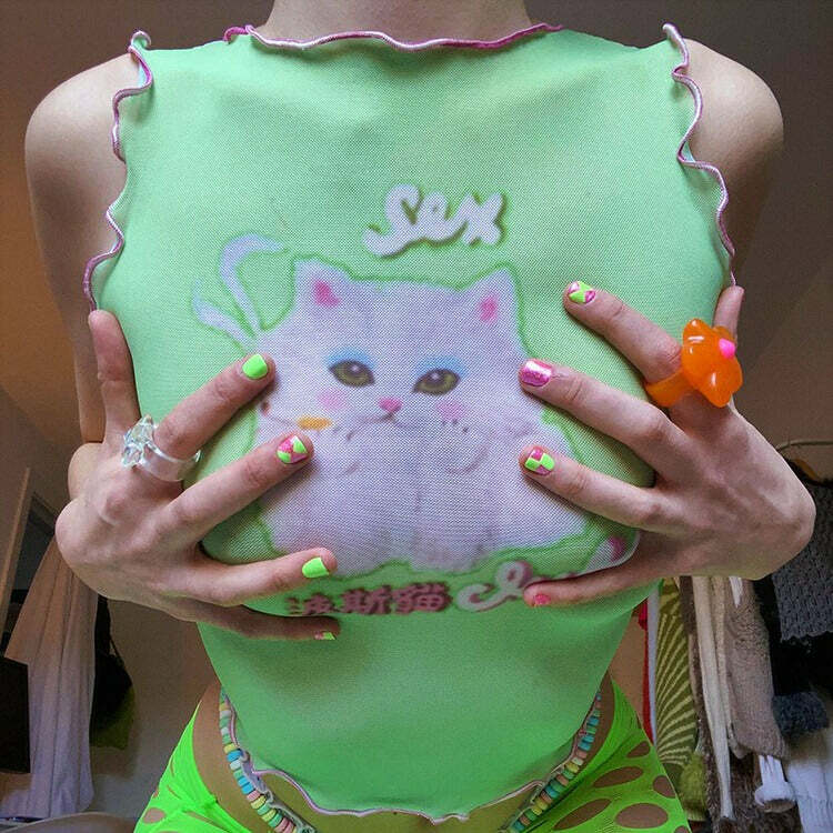 Y2K Kitty Crop Top: Trendy 2000s Fashion Aesthetic for Stylish Outfits