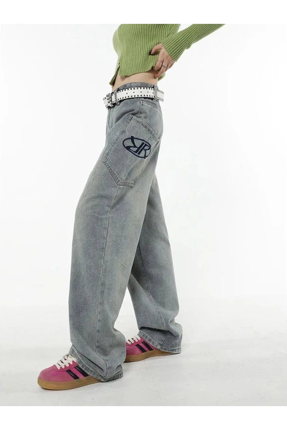 Y2K Loose Fit Logo Jeans - Trendy 2000s Style for Effortless Aesthetic