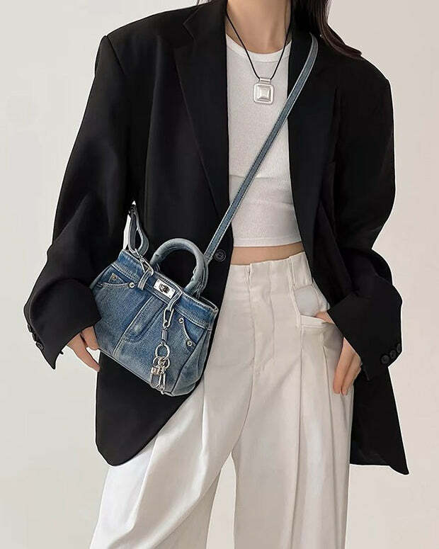 Y2K Mini Handbag with Blue Jeans Aesthetic - Trendy 2000s Style