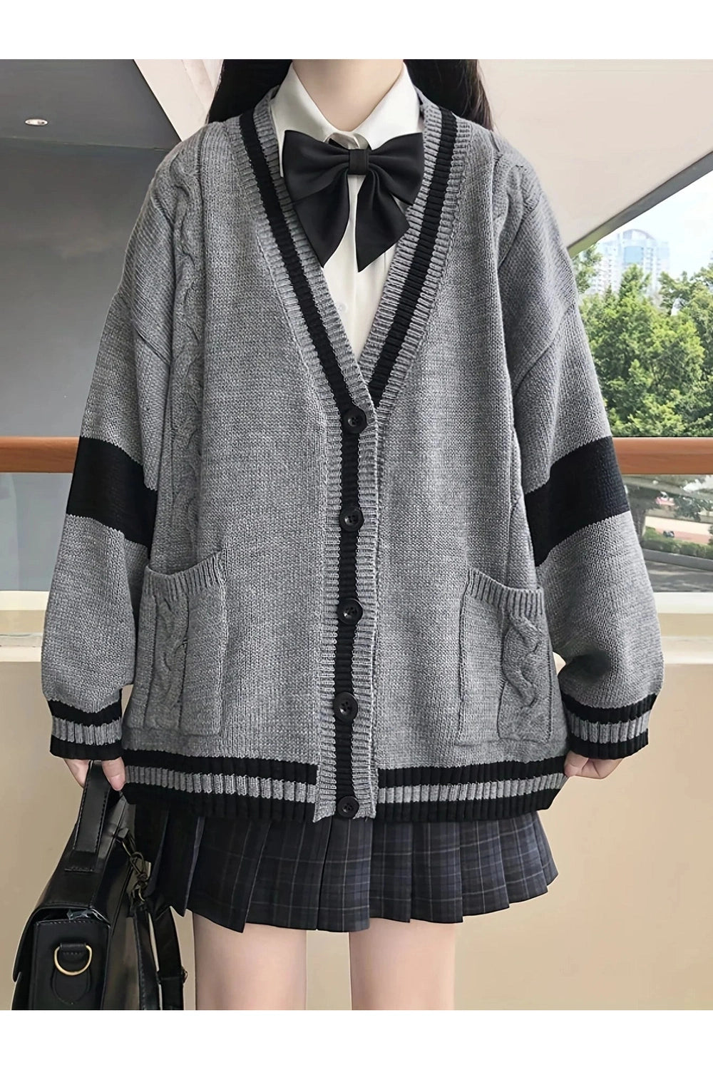 Y2K Monochrome Academia Cardigan - Trendy 2000s Style Layering Piece