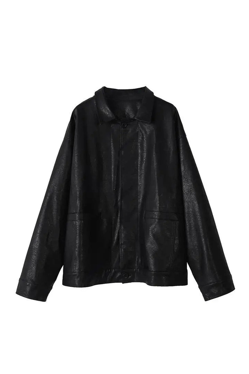 Y2K Oversized Black Leather Shirt Jacket - 2000s Fashion Essential