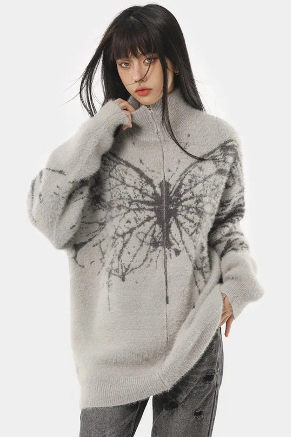 Y2K Oversized Butterfly Grunge Sweater - 2000s Fashion Aesthetic Top