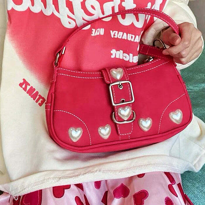 Y2K Pearl Heart Bag: Trendy 2000s Fashion Accessory for Y2K Aesthetic