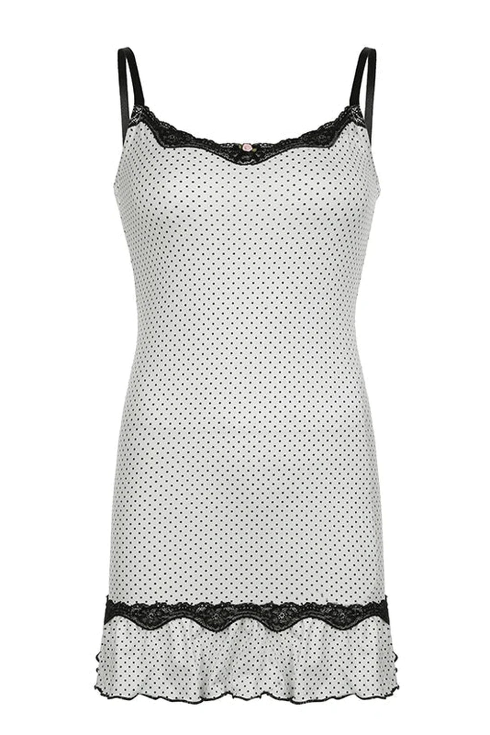 Y2K Polka Dot Lace-Trim Slip Dress - Vintage 2000s Fashion Aesthetic