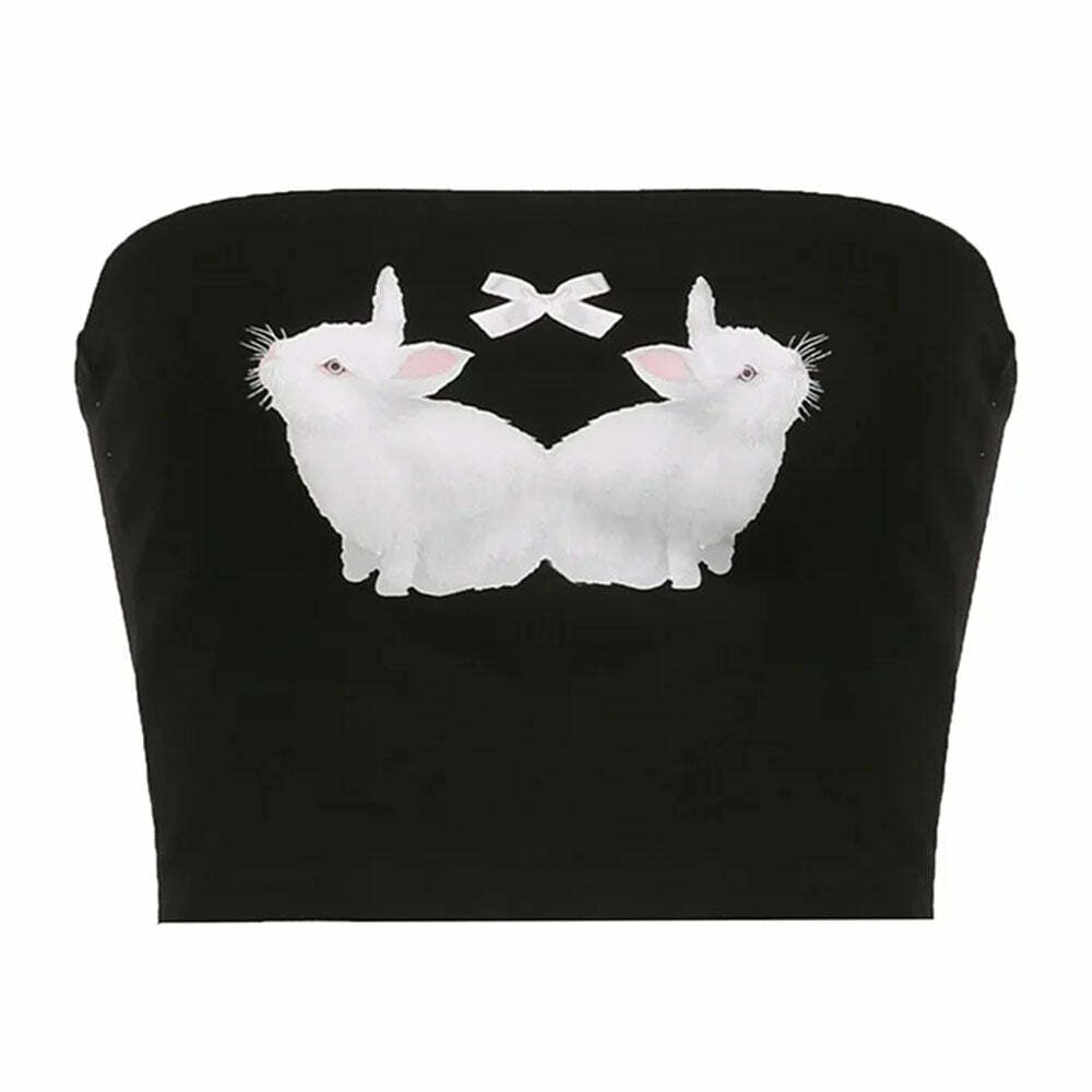 Y2K Rabbit Print Tube Top - Trendy 2000s Style for a Chic Look