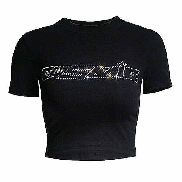 Y2K Rhinestone Cosmic Crop Top - Trendy 2000s Fashion Aesthetic