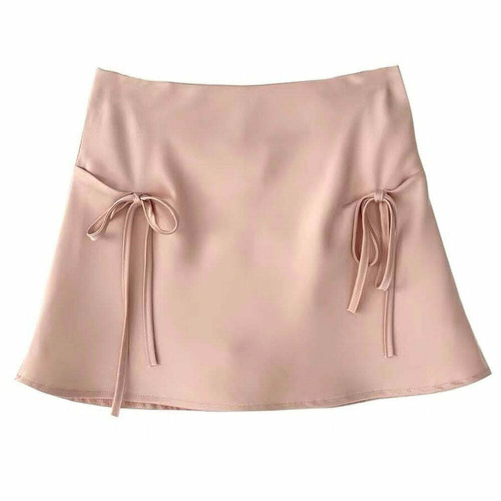 Y2K Satin Mini Skirt with Bows - Trendy 2000s Fashion Essential