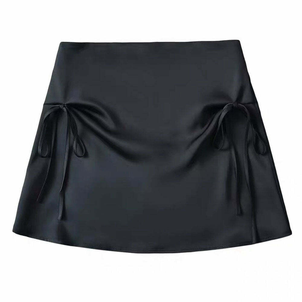 Y2K Satin Mini Skirt with Bows - Trendy 2000s Fashion Essential