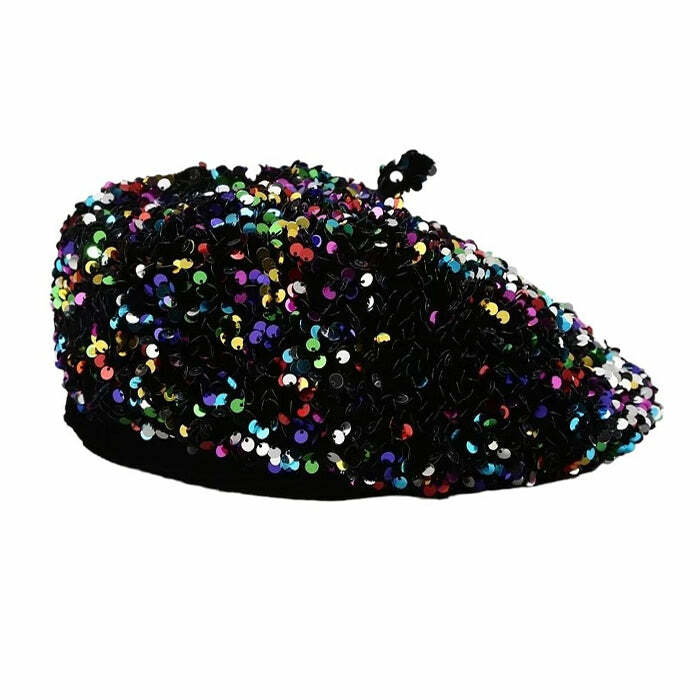 Y2K Sequin Beret Hat - Trendy 2000s Fashion Accessory for Y2K Aesthetic