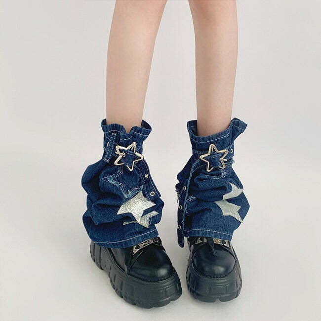 Y2K Star Denim Leg Warmers - Trendy 2000s Fashion Statement Piece