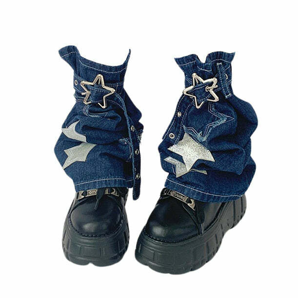 Y2K Star Denim Leg Warmers - Trendy 2000s Fashion Statement Piece