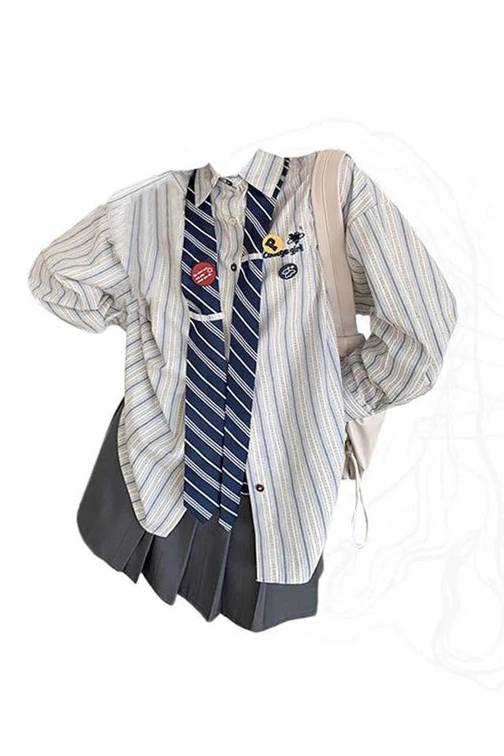 Y2K Striped Academia Button-Up Shirt - Retro 2000s Fashion Essential