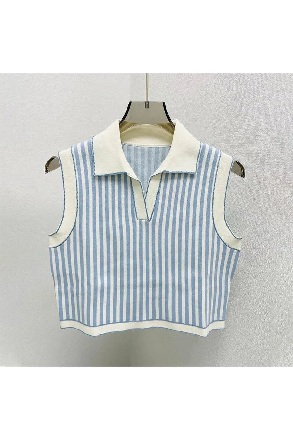 Y2K Striped Preppy Knit Polo Top - Retro 2000s Fashion Essential