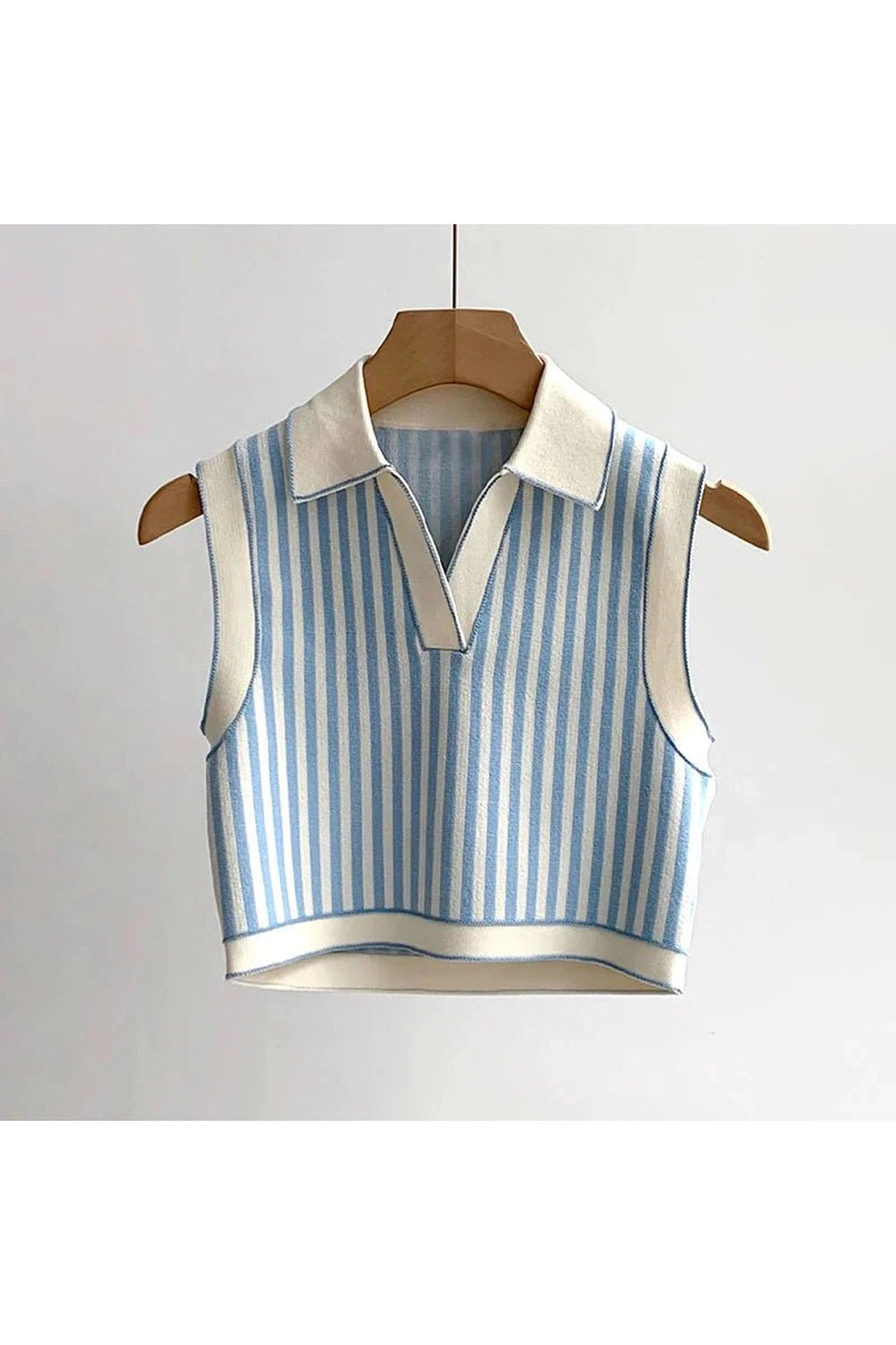 Y2K Striped Preppy Knit Polo Top - Retro 2000s Fashion Essential