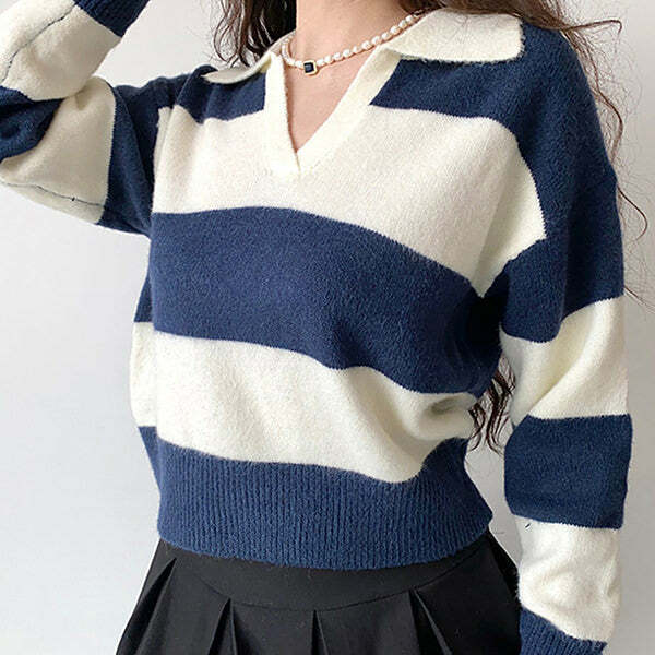 Y2K Striped Pullover: Vintage 2000s Fashion Essential for Trendy Looks