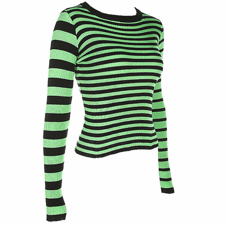 Y2K Striped Ribbed Sweater - Trendy 2000s Style for Effortless Aesthetic