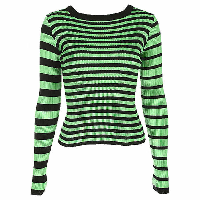 Y2K Striped Ribbed Sweater - Trendy 2000s Style for Effortless Aesthetic