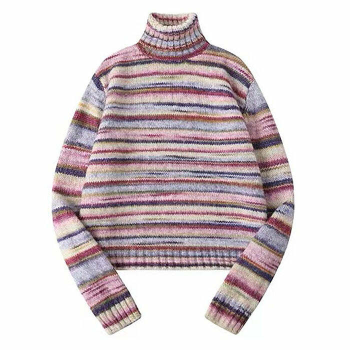 Y2K Striped Turtleneck Sweater - Retro 2000s Style Essential