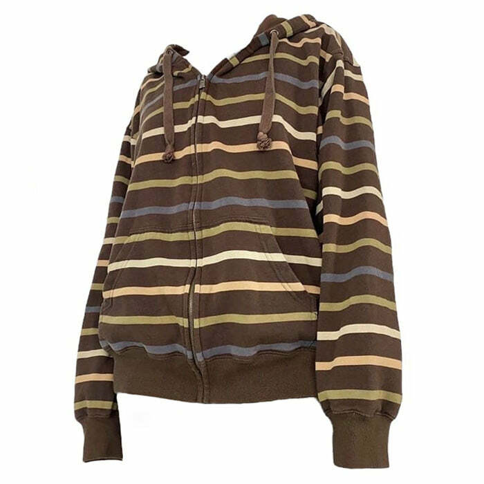 Y2K Striped Zip-Up Hoodie: Retro 2000s Fashion Essential for Trendy Looks