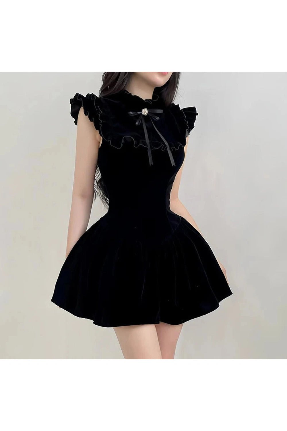 Y2K Velvet Ruffle Mini Dress - Trendy 2000s Style for Modern Fashionistas