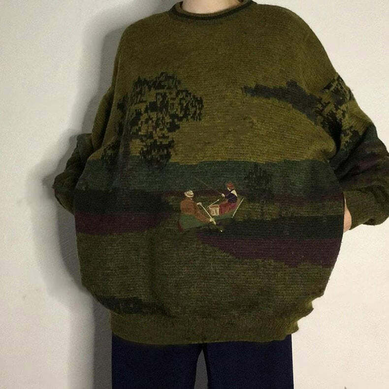 Y2K Vintage Aesthetic Fisherman Knit Sweater - 2000s Style Essential