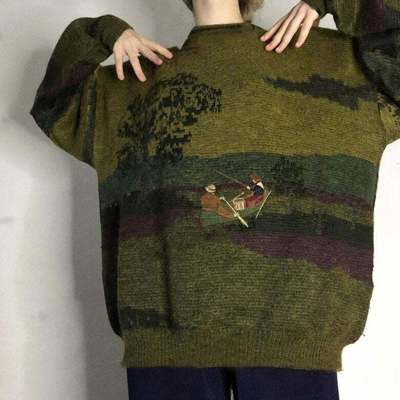 Y2K Vintage Aesthetic Fisherman Knit Sweater - 2000s Style Essential