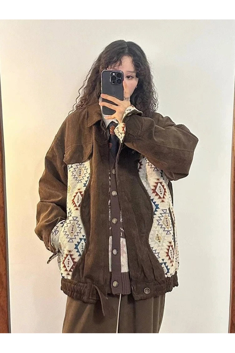 Y2K Vintage Aztec Corduroy Jacket - Retro 2000s Fashion Statement