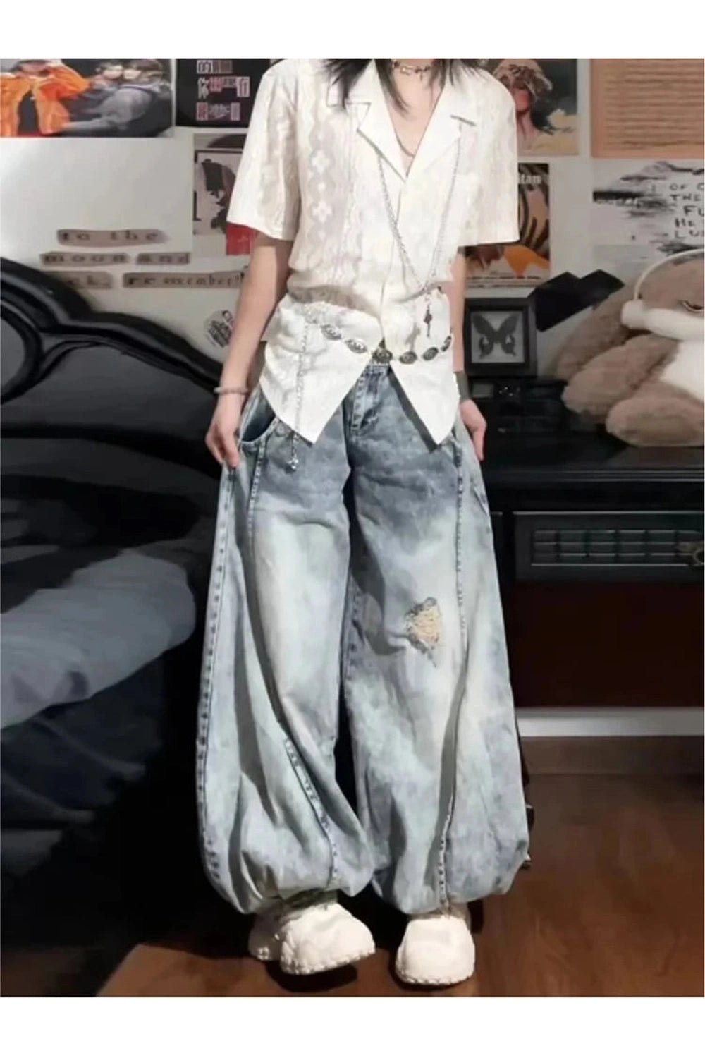 Y2K Vintage Balloon Wide-Leg Jeans - Retro 2000s Fashion Statement