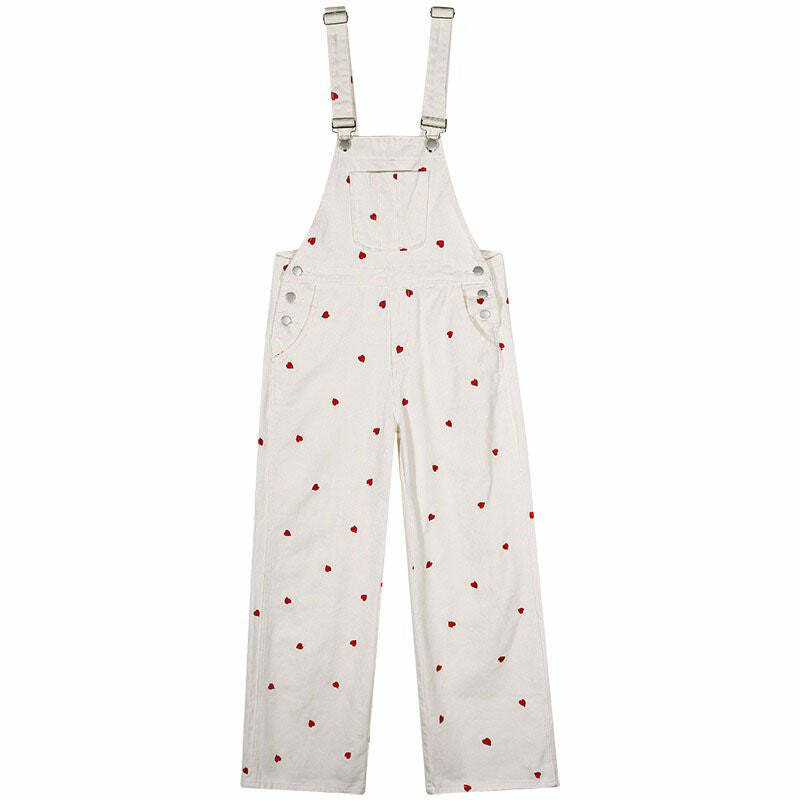 Y2K Vintage Red Hearts Jumpsuit - Trendy 2000s Style Outfit