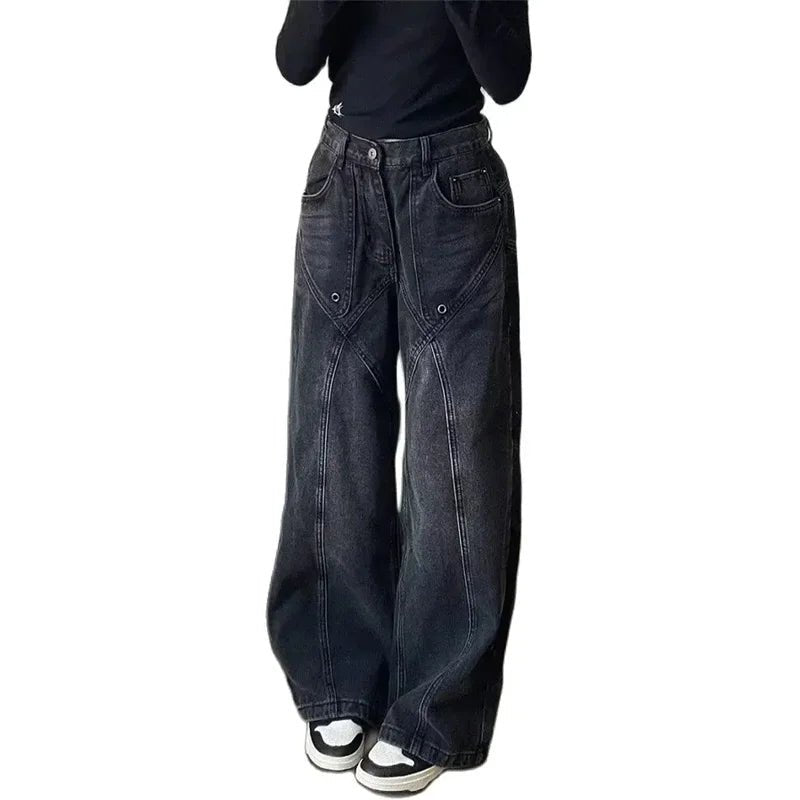 Y2K Vintage Stitch Wide-Leg Jeans - Iconic 2000s Fashion Essential