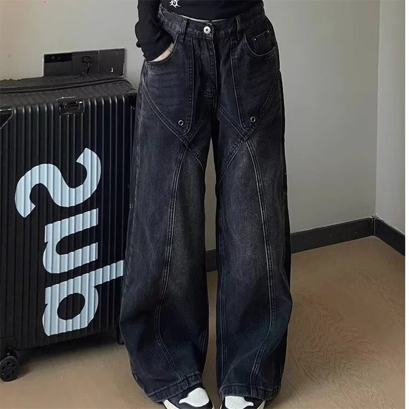 Y2K Vintage Stitch Wide-Leg Jeans - Iconic 2000s Fashion Essential