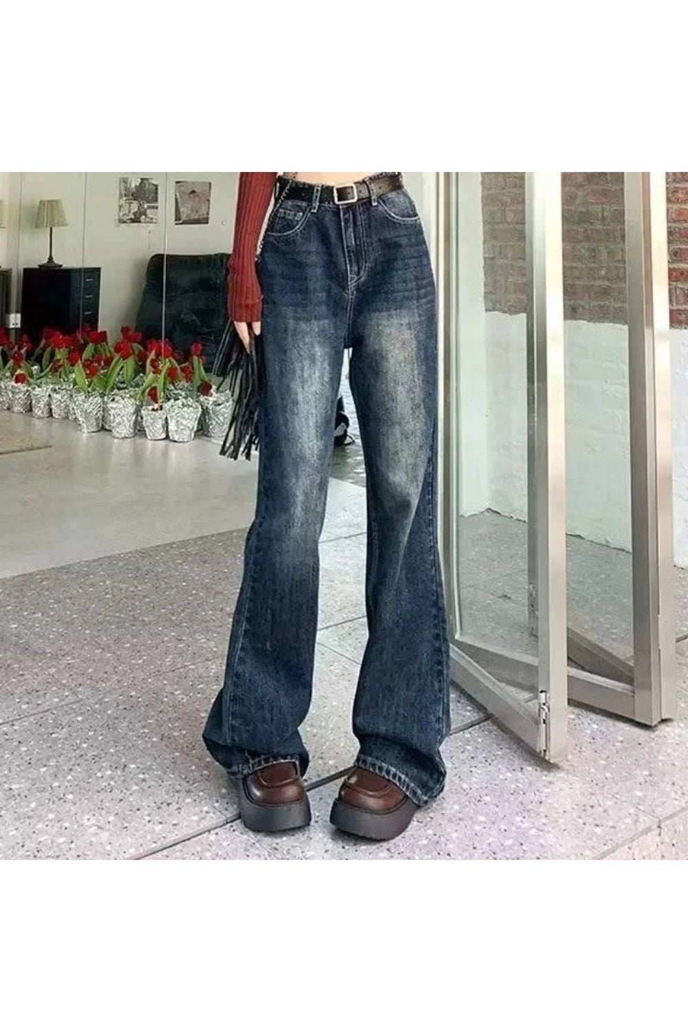 Y2K Vintage Wash Flare Jeans - Retro 2000s Style for Trendy Outfits