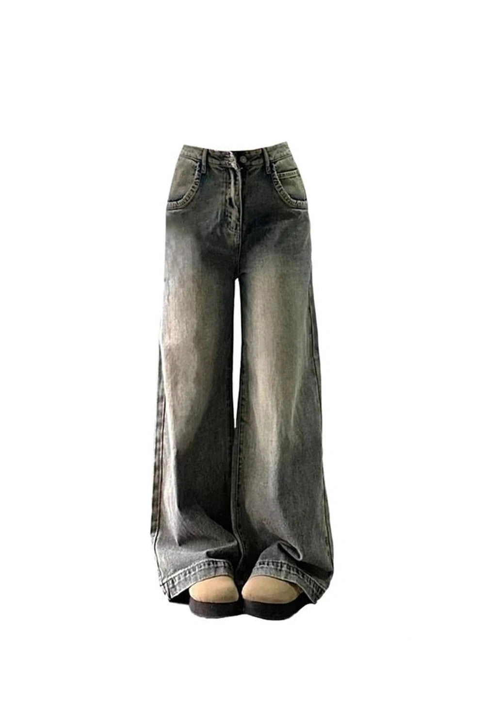 Y2K Vintage Washed Wide-Leg Jeans - Retro 2000s Fashion Essential