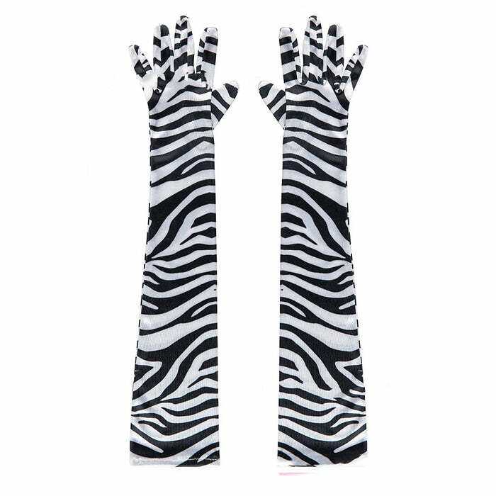 Zebra Pattern Y2K Gloves - Trendy 2000s Fashion Accessory for Stylish Looks