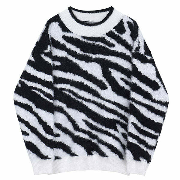 Zebra Print Knit Sweater - Y2K Fashion Essential for 2000s Style Outfits